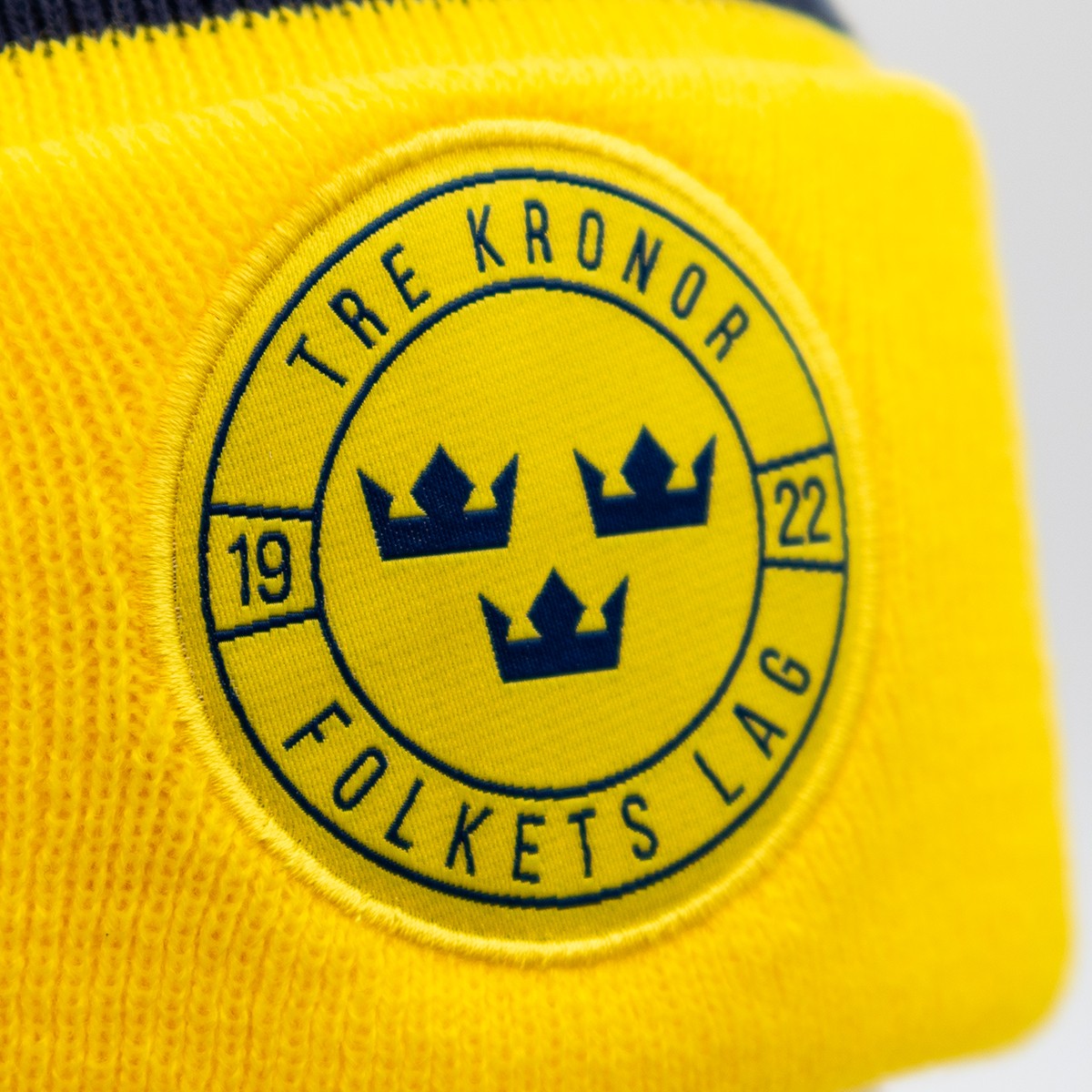 CCM Knitted Pom Pom Hat Tre Kronor-Folkets Lag Yellow & Navy
