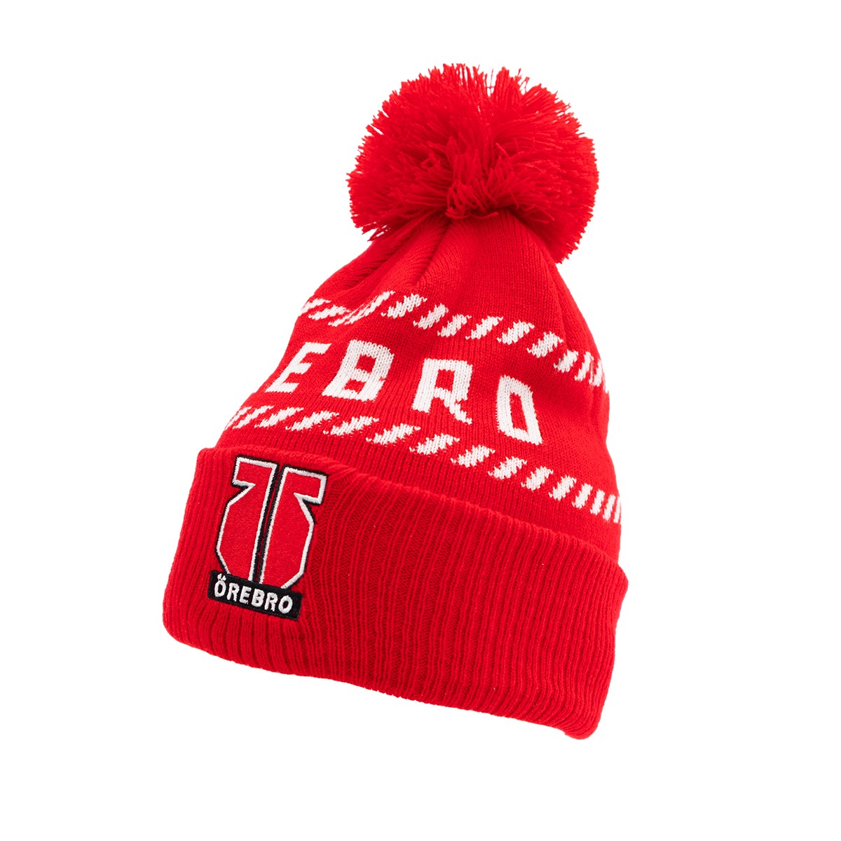 Stickad PomPom Mössa Örebro Röd