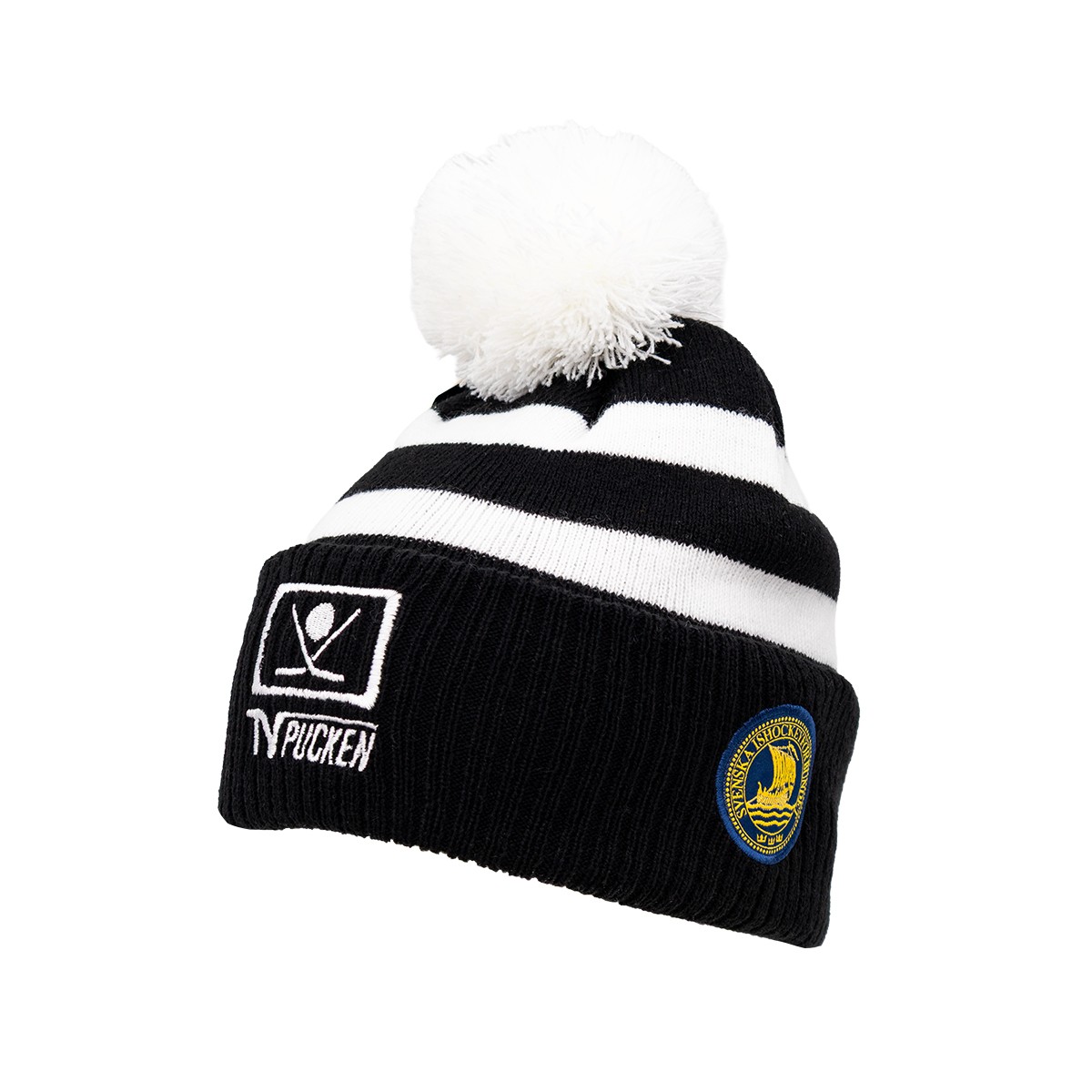 Knitted Pom Pom Beanie TV-Pucken Black