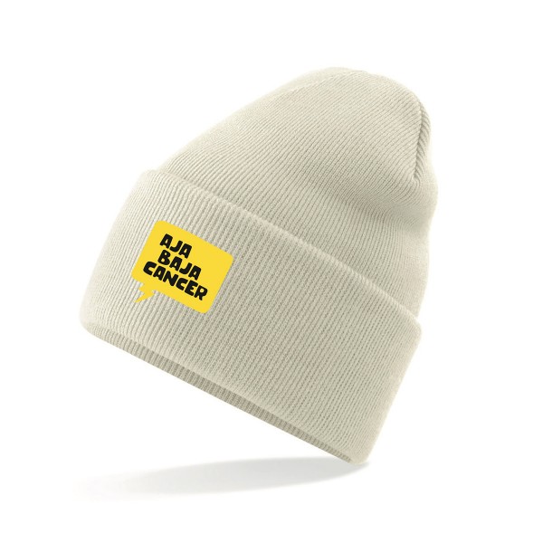 Beige Stickad Mössa - Logga