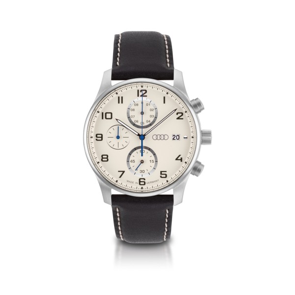 Audi chronograph, men, silver/beige