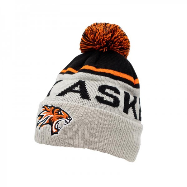 Knitted Pom Pom Beanie Frisk Asker Grey/Black/Orange