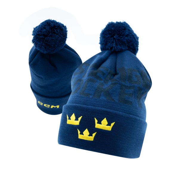CCM Pom Pom Knit Tre Kronor Stickad Mössa  Marinblå